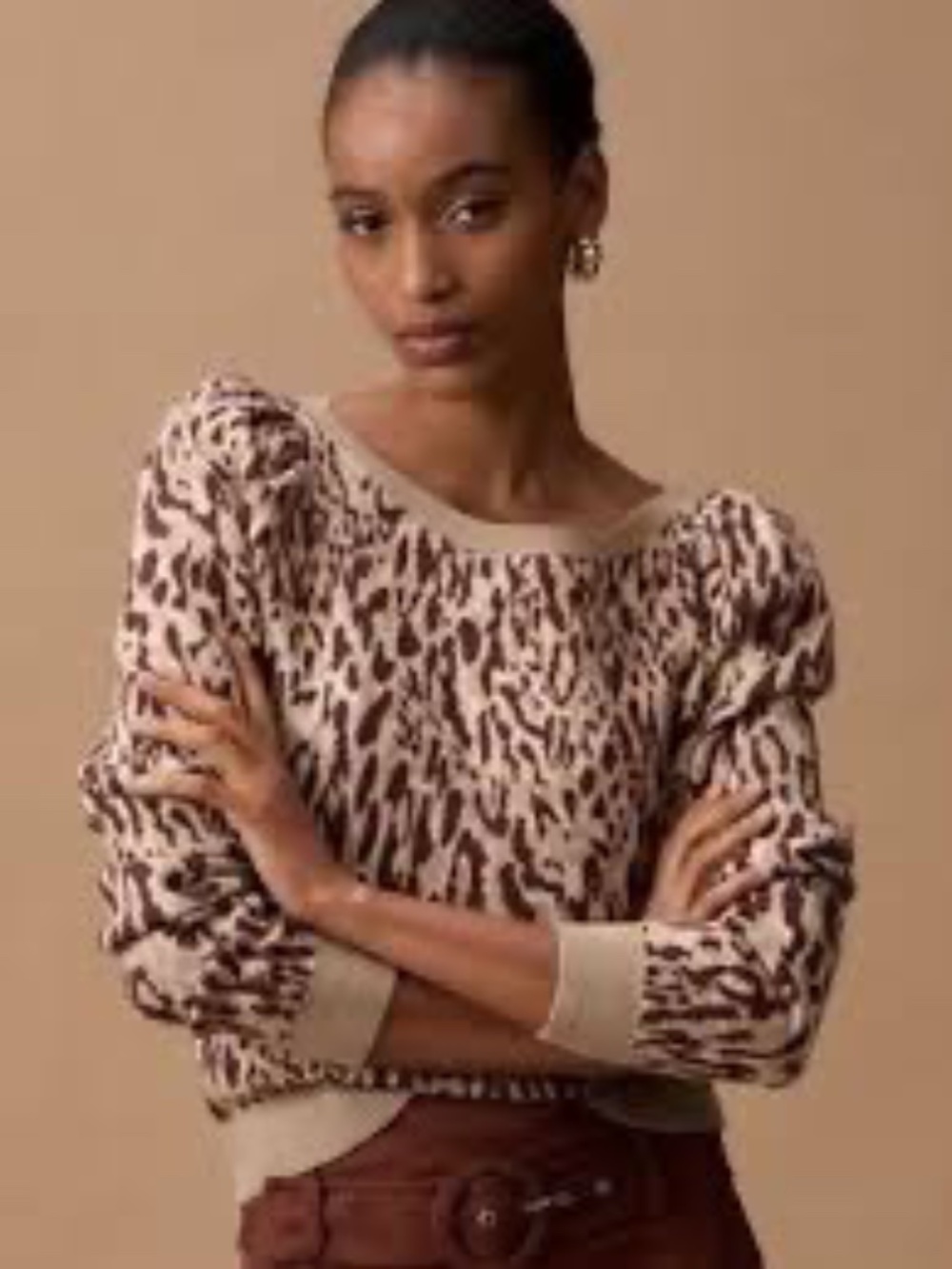 Anthropologie Maeve Puff Sleeve animal print sweater